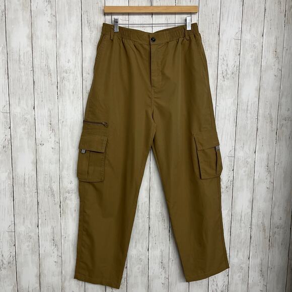 Cargo Lightweight Stretch Waist Baggy Thin Brown Utility Pants Medium - Picture 1 of 7